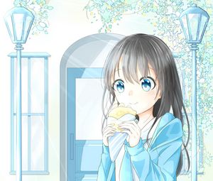 Preview wallpaper girl, glance, dessert, anime, art, light