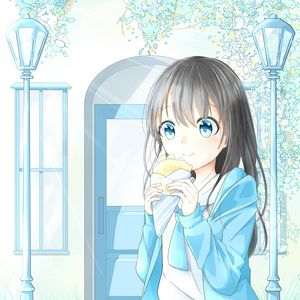 Preview wallpaper girl, glance, dessert, anime, art, light
