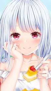 Preview wallpaper girl, glance, dessert, berries, anime