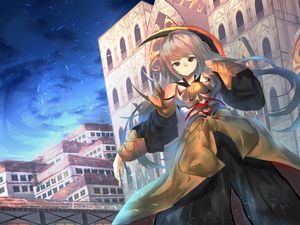 Preview wallpaper girl, glance, dress, castle, anime, art