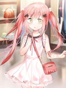 Preview wallpaper girl, glance, dress, anime, art, pink