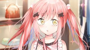 Preview wallpaper girl, glance, dress, anime, art, pink
