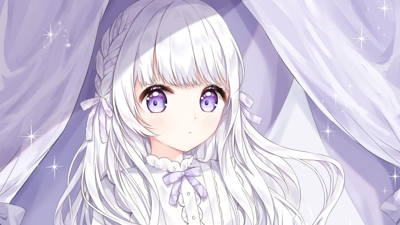 Wallpaper girl, glance, dress, lilac, anime, art, light