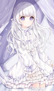 Preview wallpaper girl, glance, dress, lilac, anime, art, light