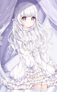 Preview wallpaper girl, glance, dress, lilac, anime, art, light