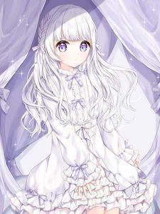 Preview wallpaper girl, glance, dress, lilac, anime, art, light