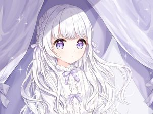 Preview wallpaper girl, glance, dress, lilac, anime, art, light