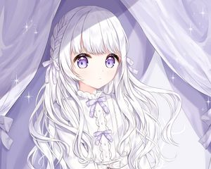 Preview wallpaper girl, glance, dress, lilac, anime, art, light