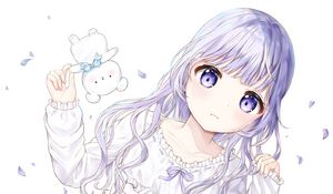 Preview wallpaper girl, glance, dress, anime, art, light, purple