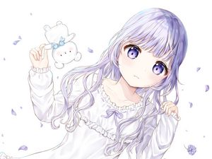 Preview wallpaper girl, glance, dress, anime, art, light, purple