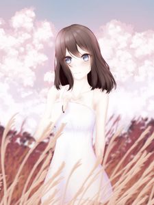 Preview wallpaper girl, glance, dress, field, anime, art