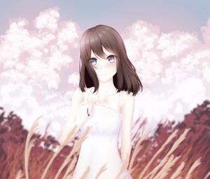 Preview wallpaper girl, glance, dress, field, anime, art