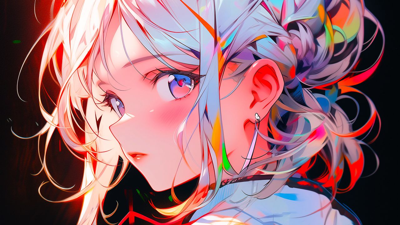 Wallpaper girl, glance, earring, anime, art, bright