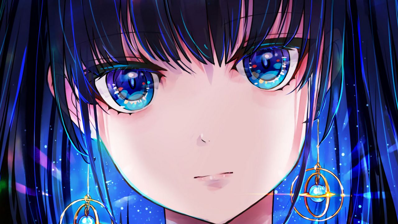 Wallpaper girl, glance, earrings, glow, anime