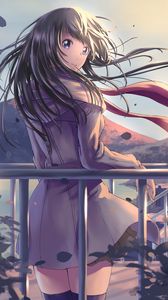Preview wallpaper girl, glance, embankment, anime