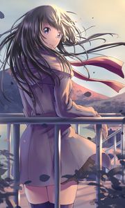 Preview wallpaper girl, glance, embankment, anime