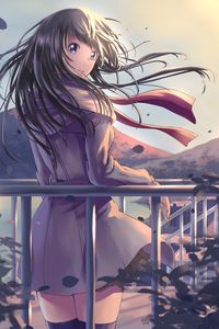 Preview wallpaper girl, glance, embankment, anime