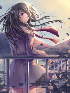 Preview wallpaper girl, glance, embankment, anime