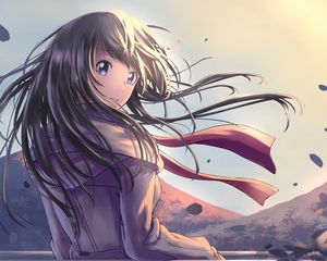 Preview wallpaper girl, glance, embankment, anime