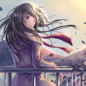 Preview wallpaper girl, glance, embankment, anime