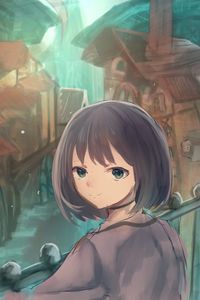 Preview wallpaper girl, glance, embankment, view, anime, art