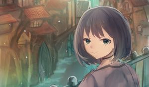 Preview wallpaper girl, glance, embankment, view, anime, art