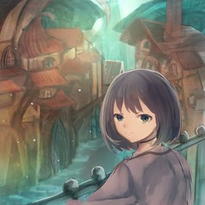 Preview wallpaper girl, glance, embankment, view, anime, art