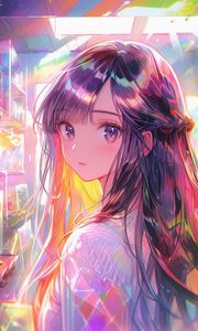 Preview wallpaper girl, glance, eyes, anime, art, shelves