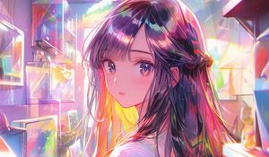 Preview wallpaper girl, glance, eyes, anime, art, shelves