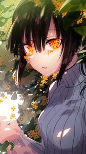 Preview wallpaper girl, glance, eyes, flowers, anime