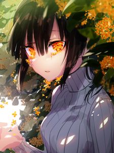 Preview wallpaper girl, glance, eyes, flowers, anime
