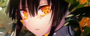 Preview wallpaper girl, glance, eyes, flowers, anime