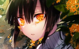 Preview wallpaper girl, glance, eyes, flowers, anime