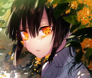 Preview wallpaper girl, glance, eyes, flowers, anime