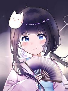 Preview wallpaper girl, glance, fan, anime, art, purple