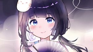 Preview wallpaper girl, glance, fan, anime, art, purple