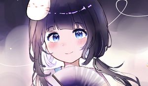 Preview wallpaper girl, glance, fan, anime, art, purple