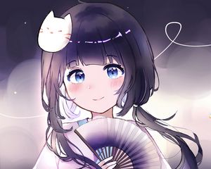 Preview wallpaper girl, glance, fan, anime, art, purple