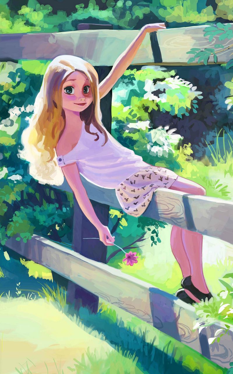 Download Wallpaper 800x1280 Girl Art Summer Fence Walk Samsung Galaxy Note Gt N7000 Meizu Mx2 Hd Background