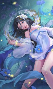 Preview wallpaper girl, glance, field, flowers, anime, art