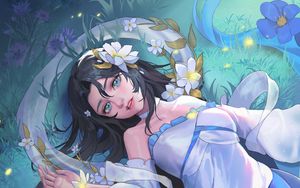 Preview wallpaper girl, glance, field, flowers, anime, art