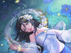 Preview wallpaper girl, glance, field, flowers, anime, art
