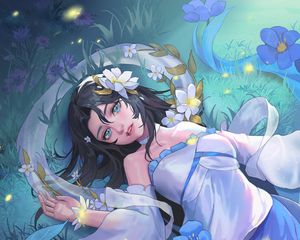 Preview wallpaper girl, glance, field, flowers, anime, art