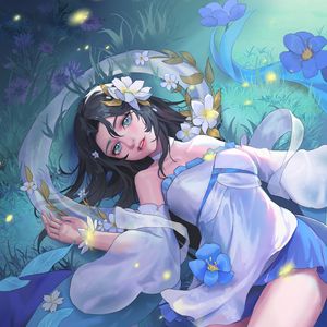 Preview wallpaper girl, glance, field, flowers, anime, art