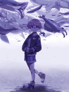Preview wallpaper girl, glance, fish, anime, art