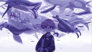 Preview wallpaper girl, glance, fish, anime, art