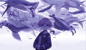 Preview wallpaper girl, glance, fish, anime, art