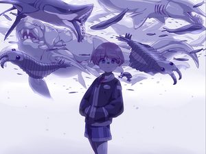 Preview wallpaper girl, glance, fish, anime, art