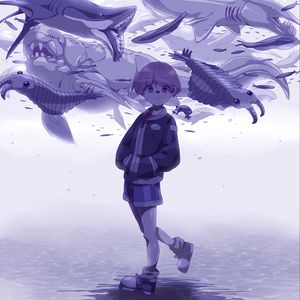 Preview wallpaper girl, glance, fish, anime, art