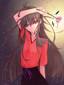 Preview wallpaper girl, glance, flower, anime, art, cartoon